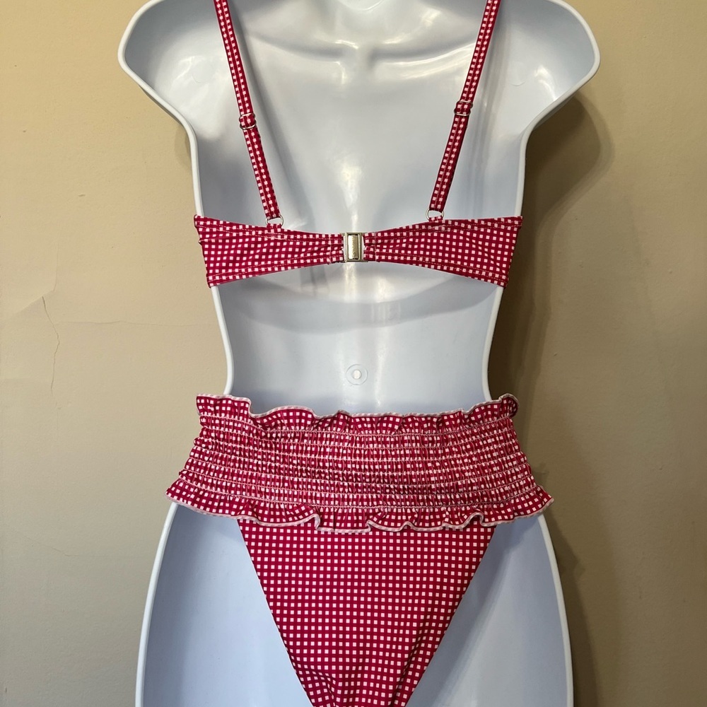 Red Gingham Push Up Ruffle Cheeky Bikini Set - Picture 4 of 15